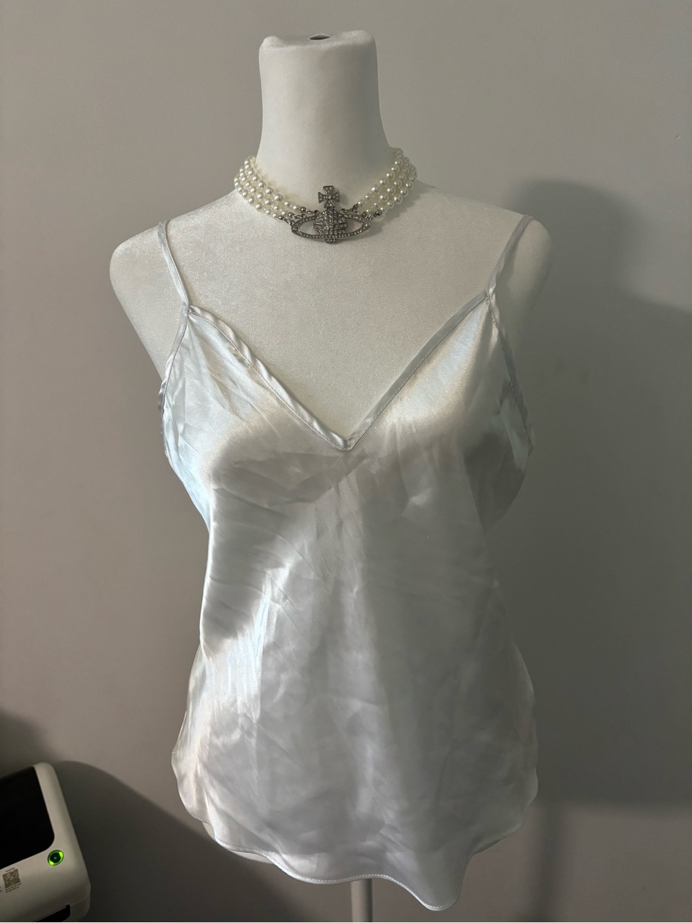 Satin White V-Neck Cami Tank Top